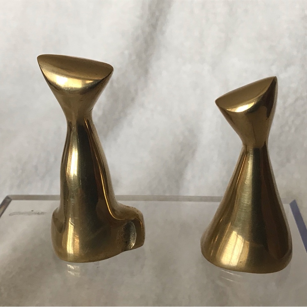 Vintage Solid Brass Sitting Cat Kittens Set (2) - Picture 2 of 8